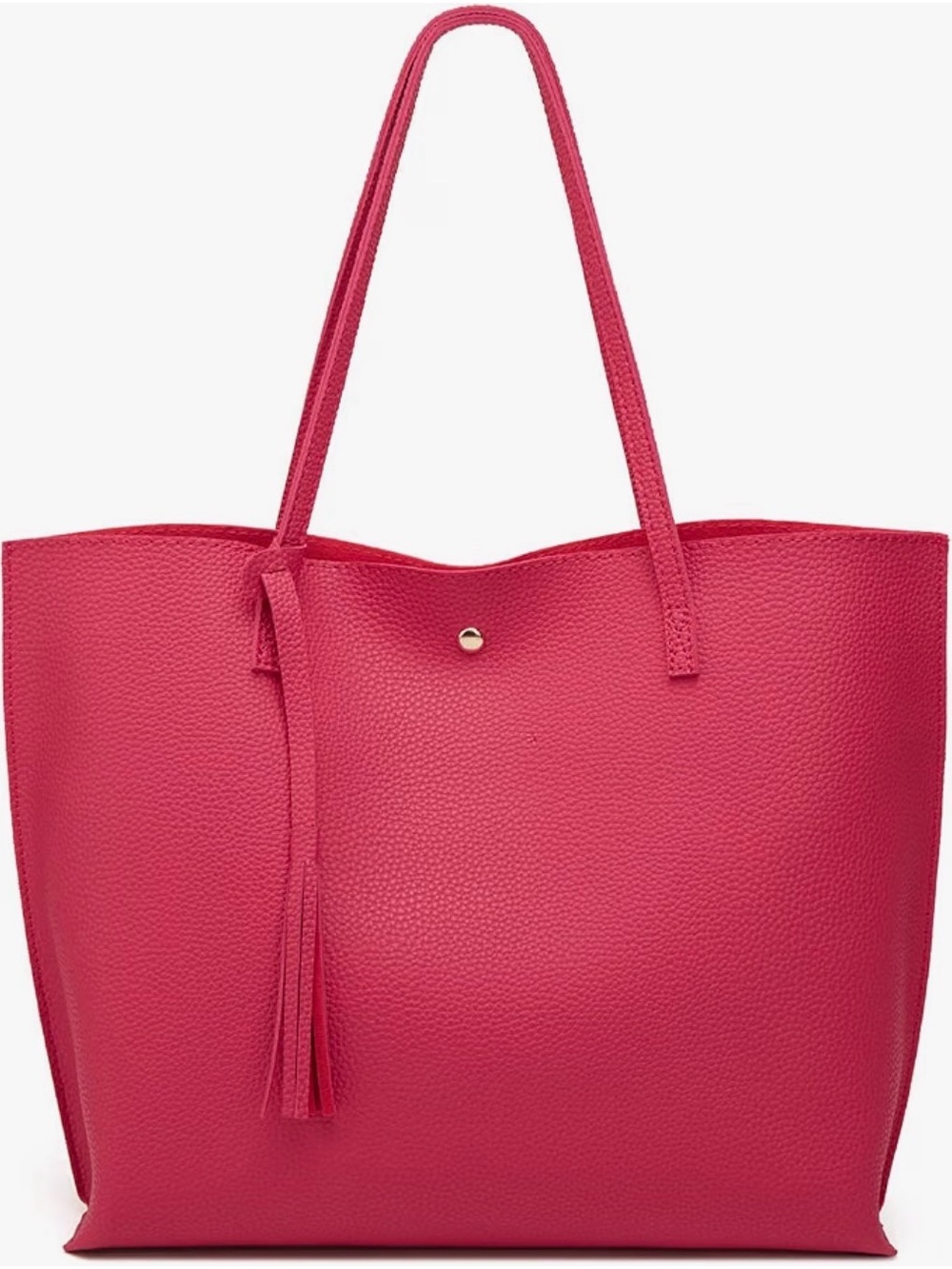Hot Pink Faux Leather Soft Tote Bag with Tassel